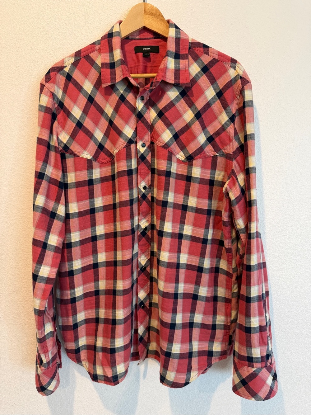 Diesel Red and Navy Plaid Button-Down Shirt